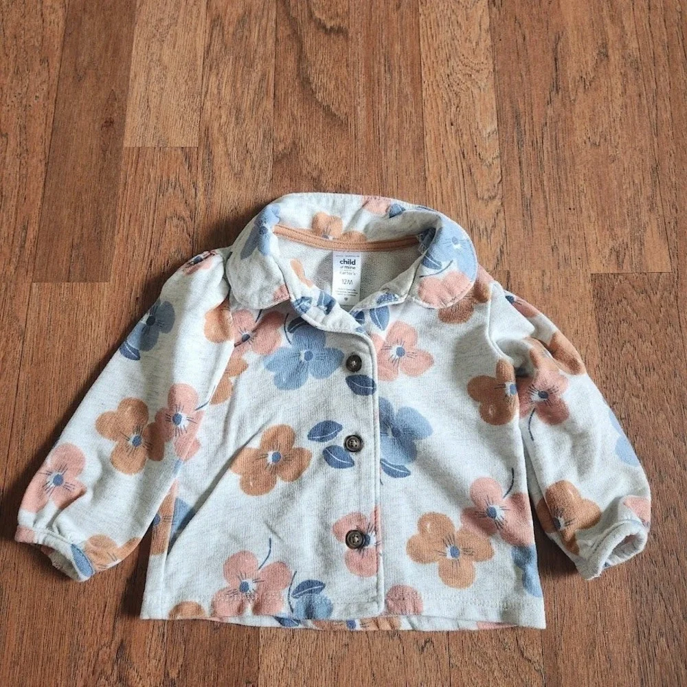 Child of Mine by Carters Baby Girl Floral Cardigan Jacket 12M Blue Orange 497